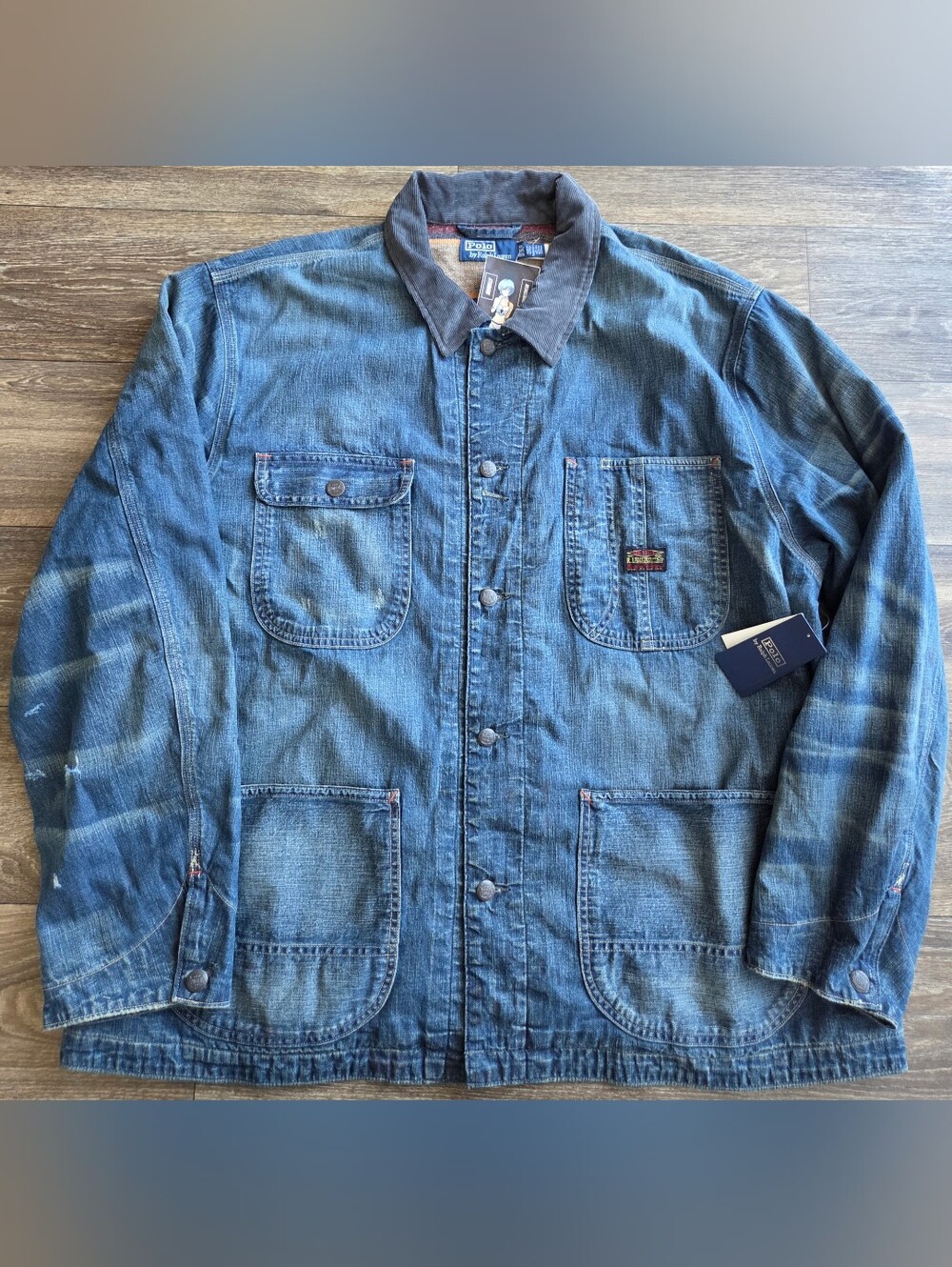 Polo Ralph Lauren Denim Distressed Utility Jacket Mens Size 2XL XXL